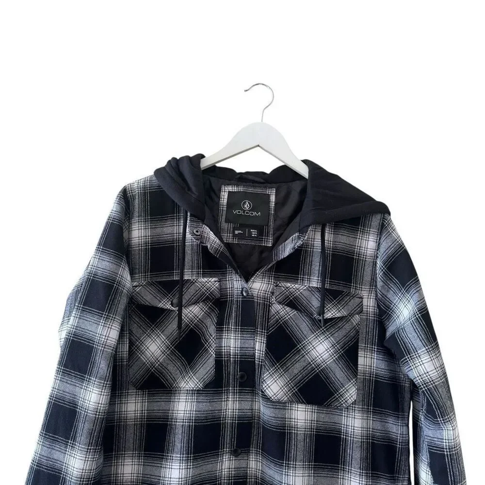 Volcom Hooded Black White Checkered Cotton Blend Ski Snowboard SZ XL # 2518
